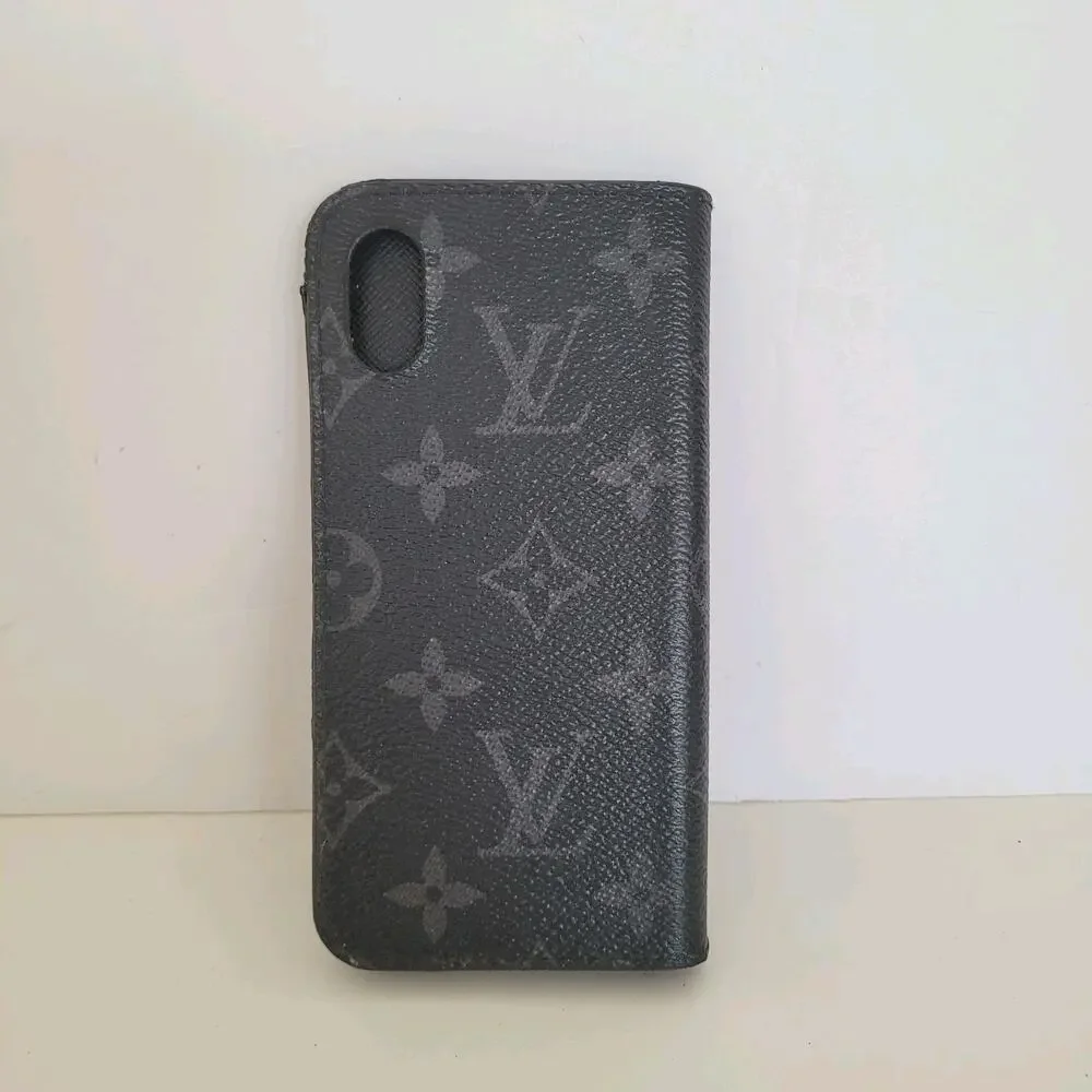Authentic Louis Vuitton LV Monogram Folio iPhone X Case Black‎ Phone Hard Cover